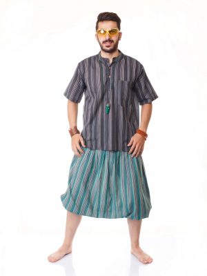 پیراهن سنتی آستین کوتاه نقره آبی - Steel Blue Kurta Shirt